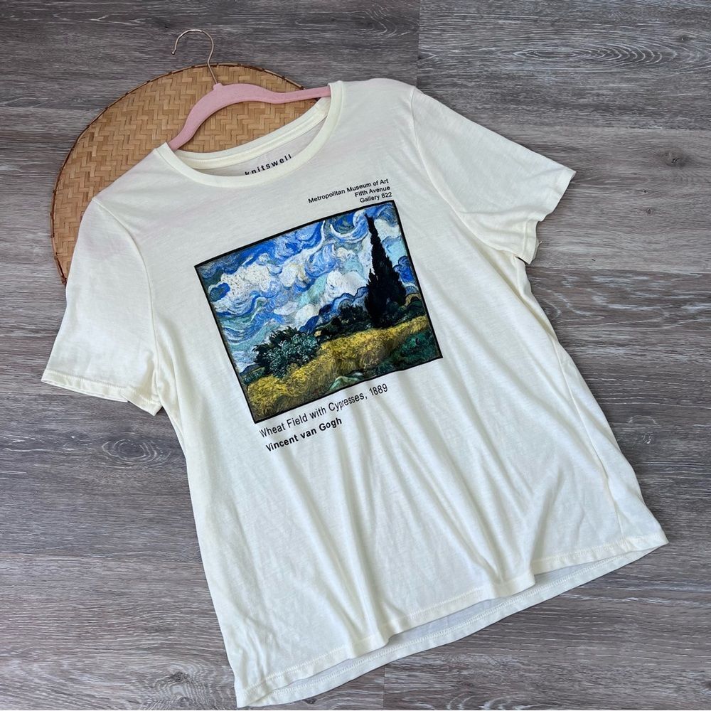 NEW Vincent Van Gogh wheat field with cypresses‎ art tshirt graphic